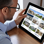 ** A friendly insurance broker, acting as a navigator, guiding a client through complex insurance policy options for property, using a tablet displaying various plans. Focus on trust and expertise.

**